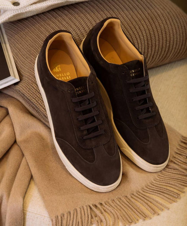 Brunello Cucinelli - Brown suede sneakers with logo emblem