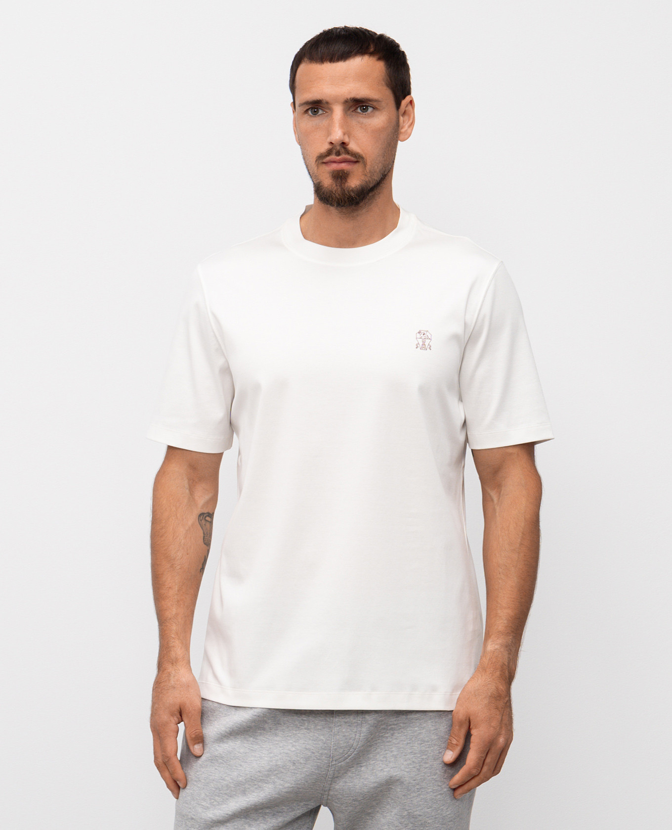 

White T-shirt with logo emblem print Brunello Cucinelli