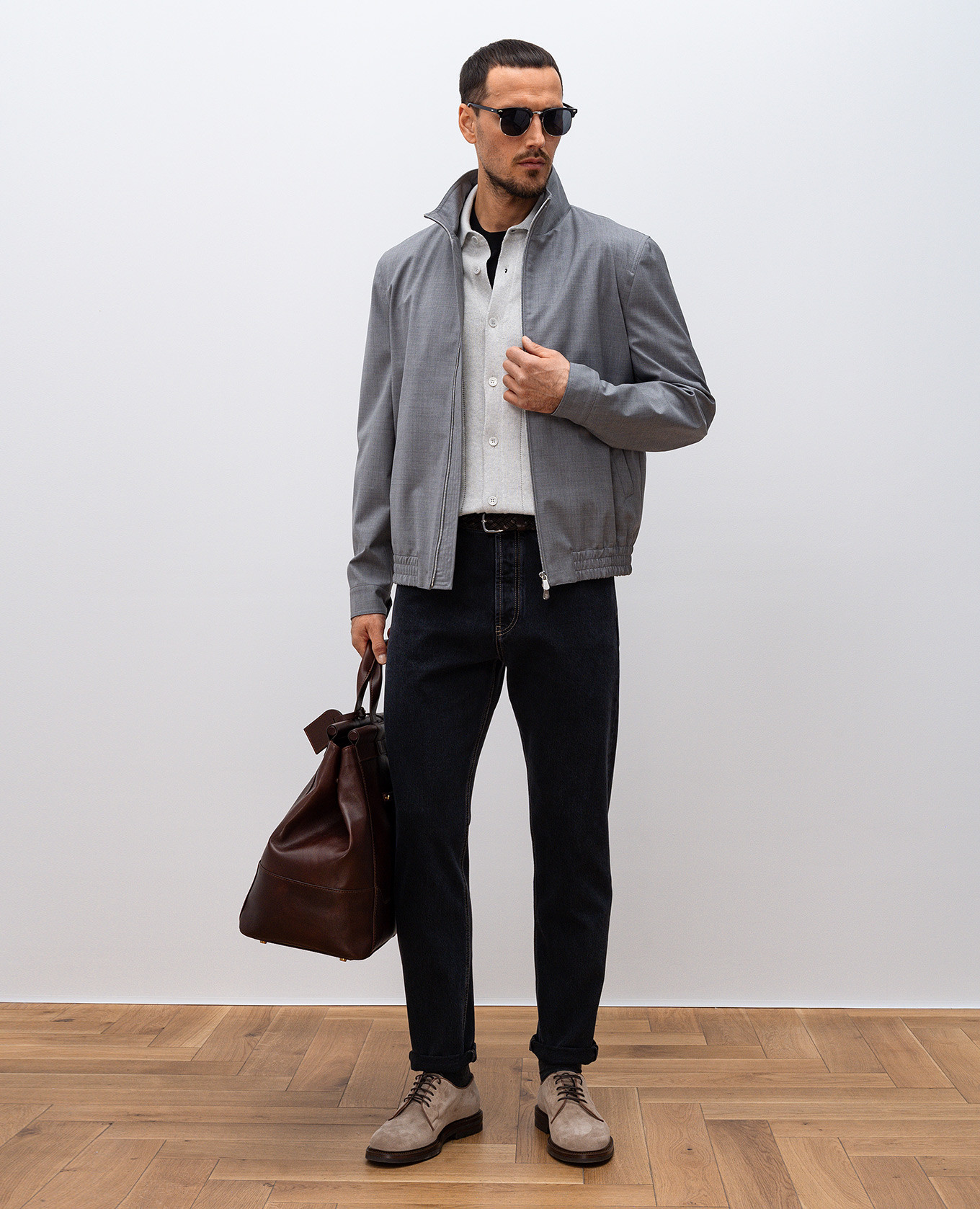 

Grey short-sleeved cardigan with logo patch Brunello Cucinelli