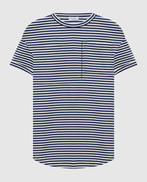 Brunello Cucinelli Blue striped T-shirt with monil chain ML929HA820