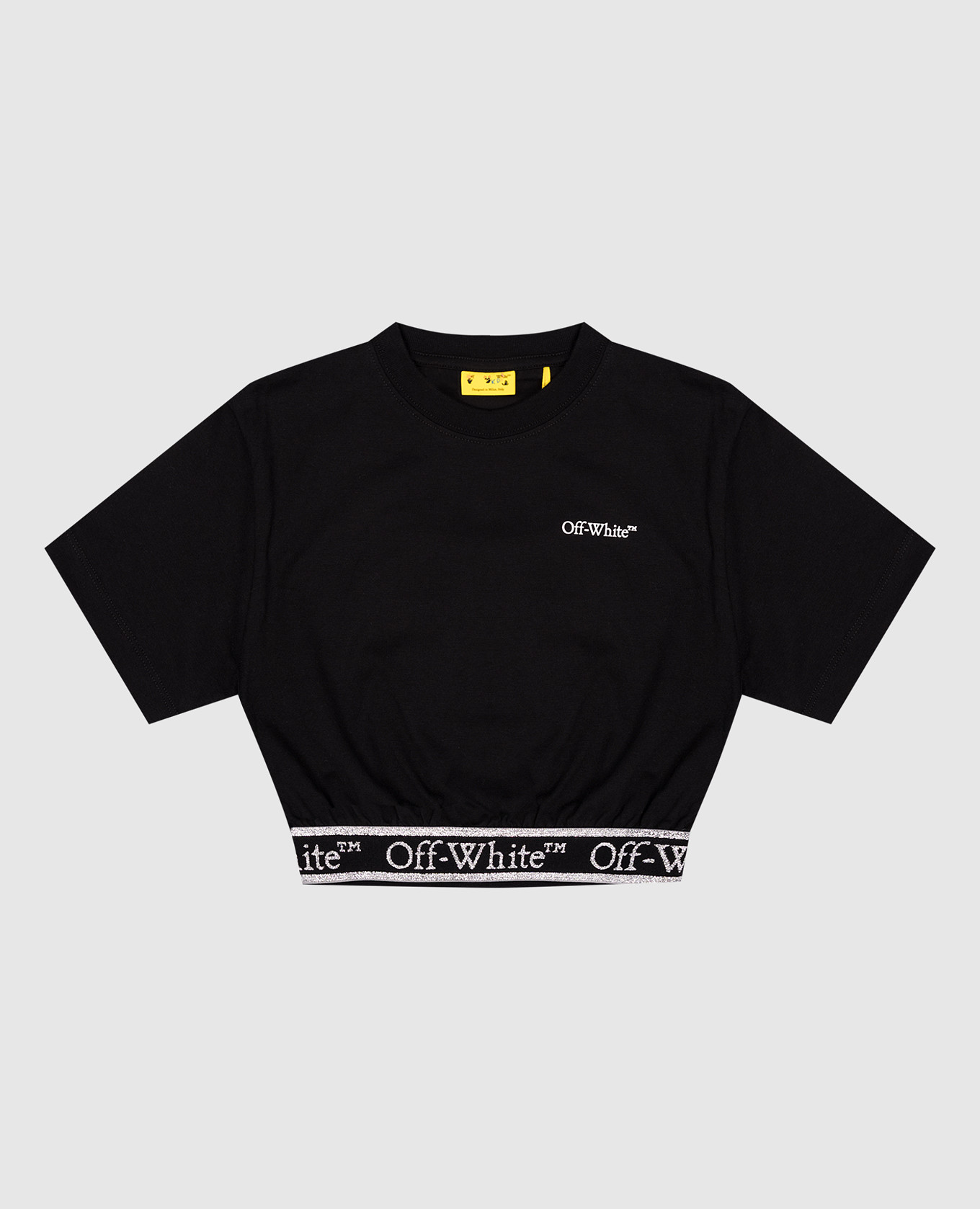 Children's black t-shirt with a logo pattern off-white