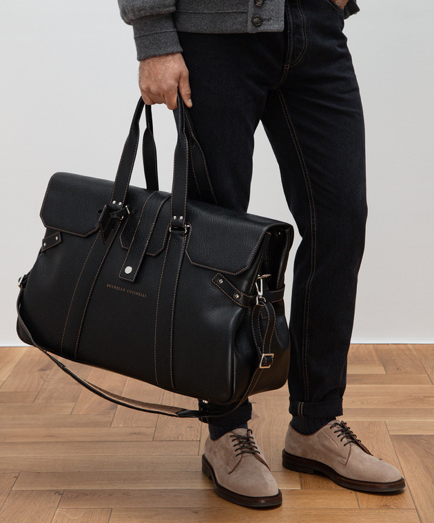 Brunello Cucinelli - Weekender Country Black Leather Travel Bag