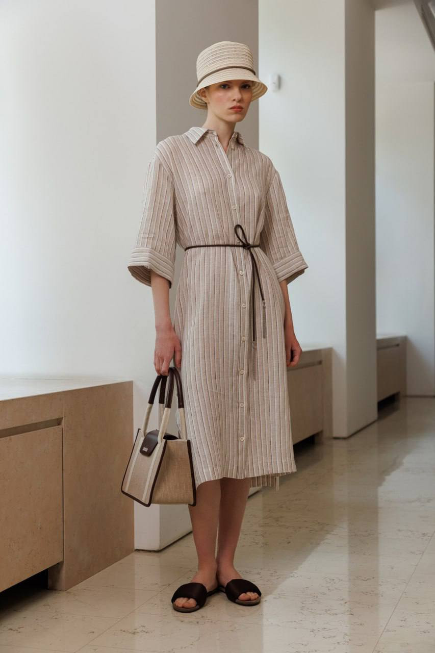 

Beige striped linen shirt dress Peserico
