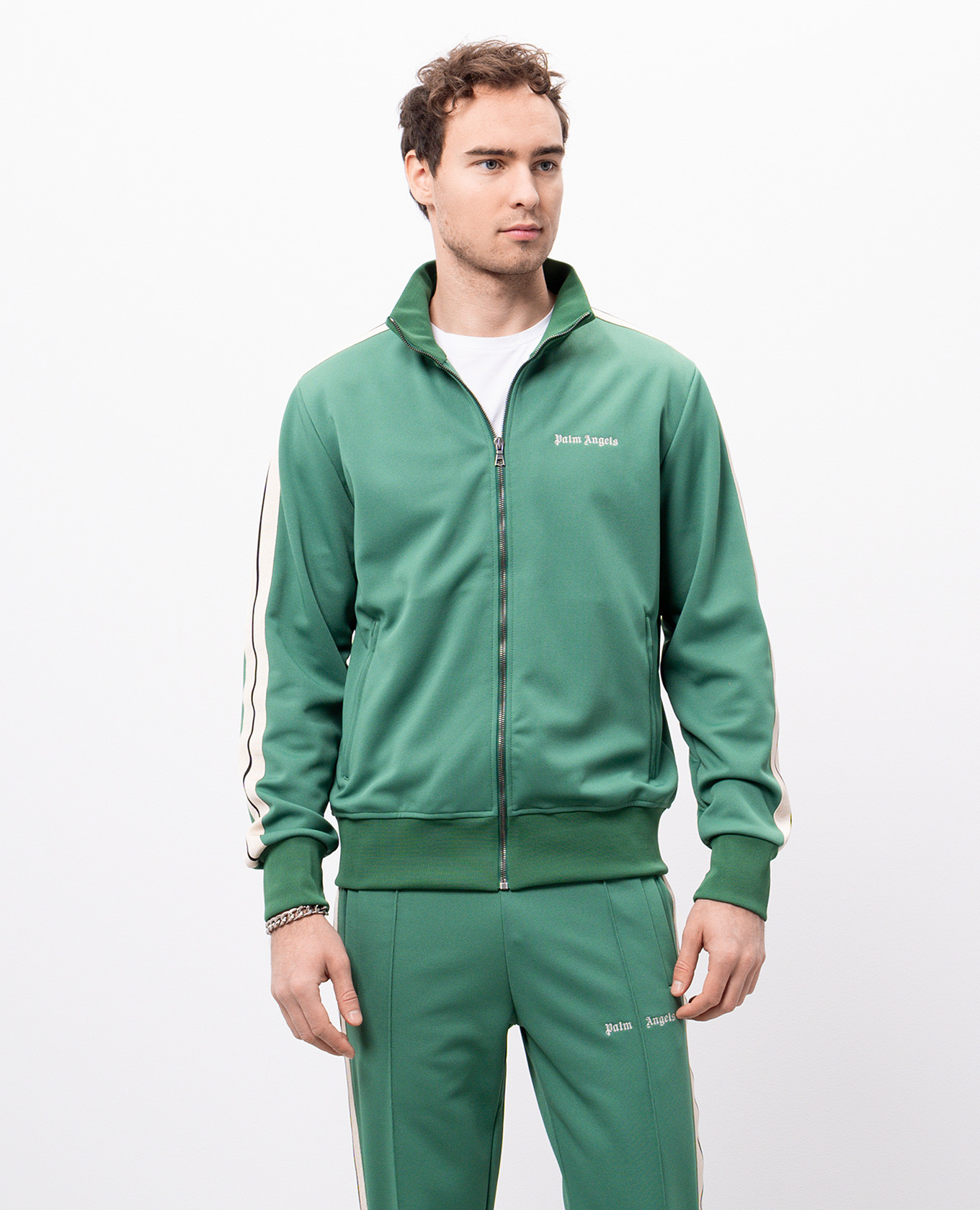 

Green striped sports jacket with logo embroidery Palm Angels