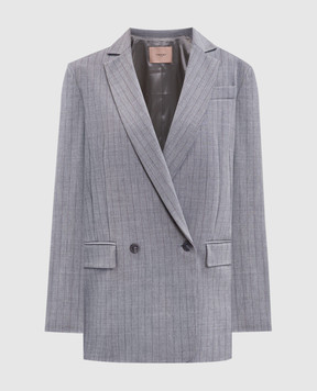 Twinset Gray double-breasted jacket with patterned wool 252TP2630