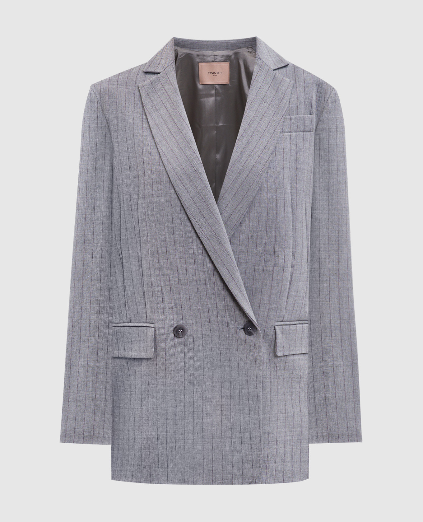 

Gray double-breasted jacket with patterned wool Twinset, Grey