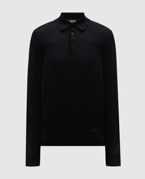 Versace Black silk polo with logo patch 10173421A12273