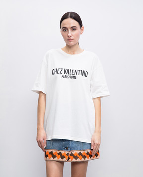 Valentino White T-shirt with CHEZ VALENTINO print 6B3MG24Q95W