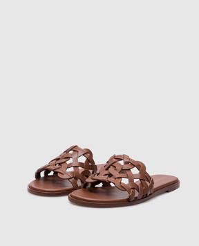 Gianvito Rossi Brown leather AMALFI flip-flops with weaving G1597005CUO