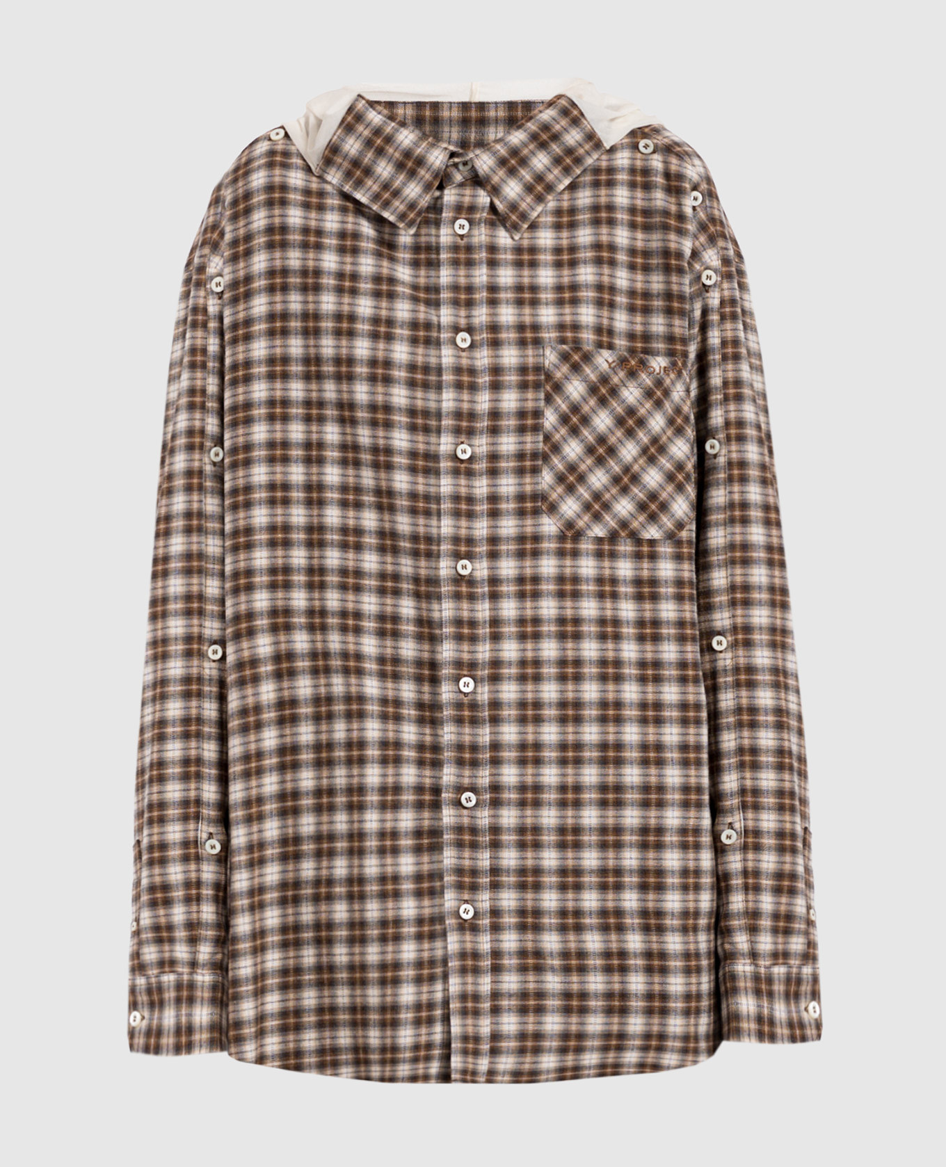 Brown checked hooded shirt Y Project