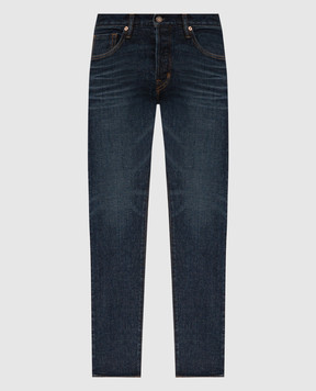 Tom Ford Blue jeans with distressed leather logo patch DPS001DMC050F24