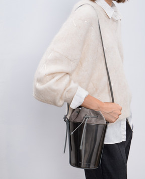 Brunello Cucinelli Gray leather glossy bucket bag with logo MBKID2620P