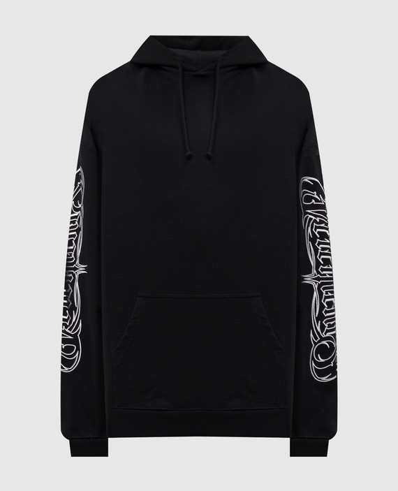 Black hoodie with gothic logo embroidery