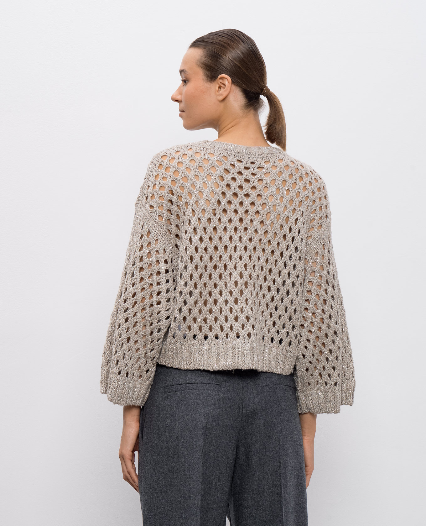 

Beige openwork sweater with silk and linen Brunello Cucinelli