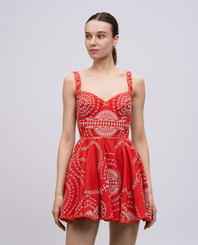 Charo Ruiz Birdie red embroidered linen mini dress 254603