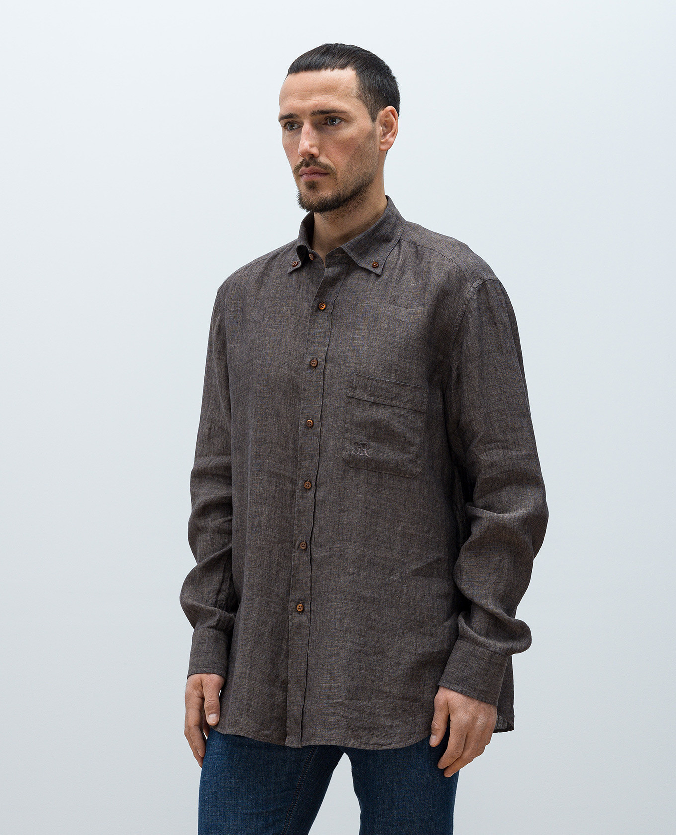 

Brown linen shirt with monogram logo Stefano Ricci