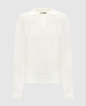 Canali White merino wool polo shirt in a woven pattern MK02152C0017