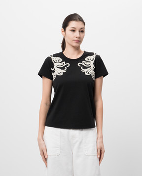 Twinset Black T-shirt with contrast embroidery 251LB2FEE