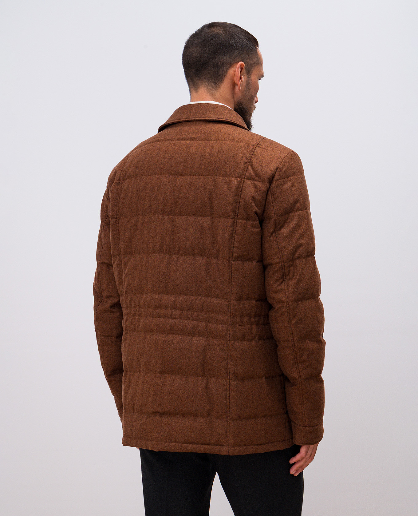 

Brown cashmere down jacket with leather inserts Stefano Ricci