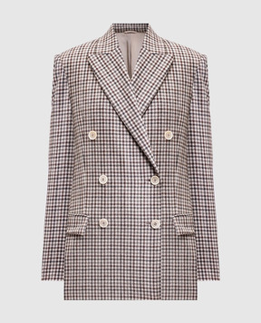 Brunello Cucinelli Beige double-breasted checked wool jacket MG5237050P