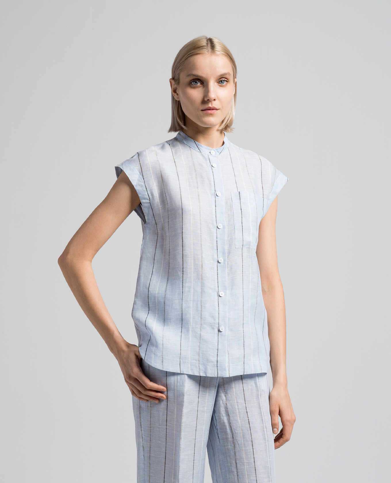 

Blue striped linen shirt Peserico, Light blue