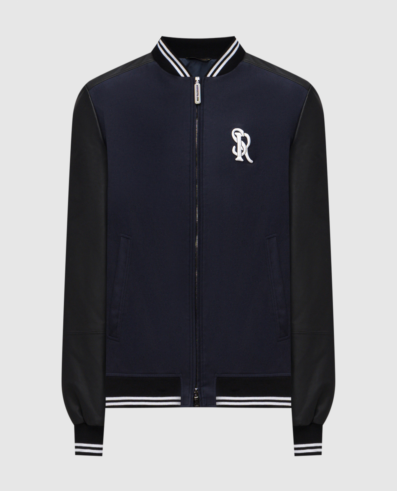

Blue combination bomber jacket with logo embroidery Stefano Ricci