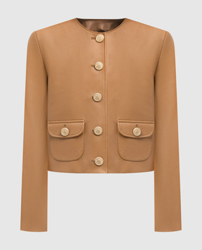 Babe Pay Pls Brown leather jacket with heraldic emblem CHANELPELLE