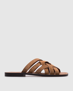 Brunello Cucinelli Brown suede flip-flops MPUSILM326