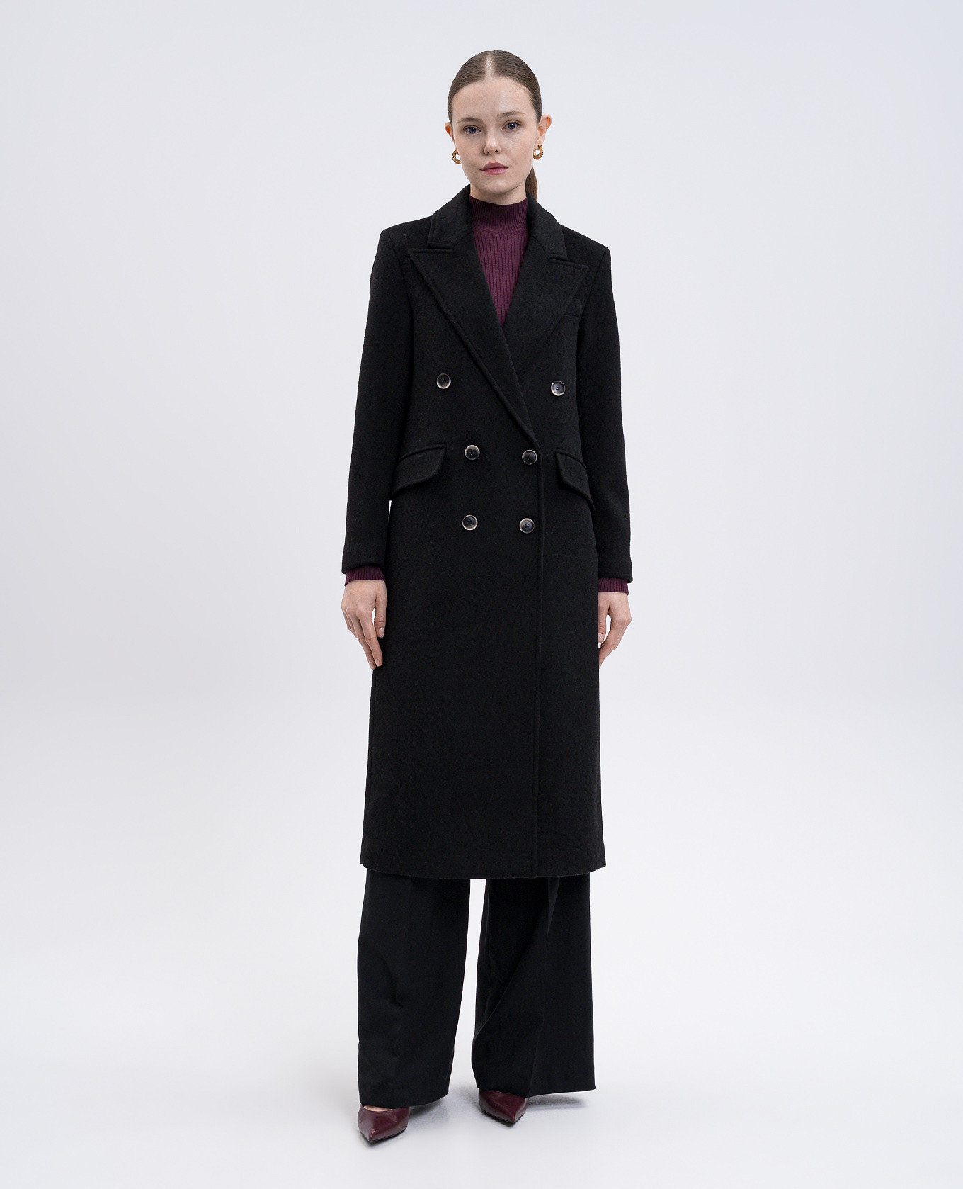 

Black double-breasted coat with wool Twinset