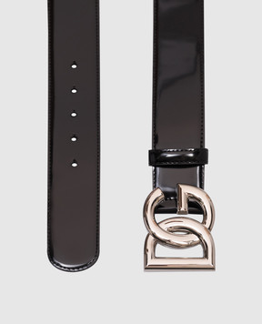 Dolce&Gabbana Black glossy leather belt with metal monogram logo BE1446AI413
