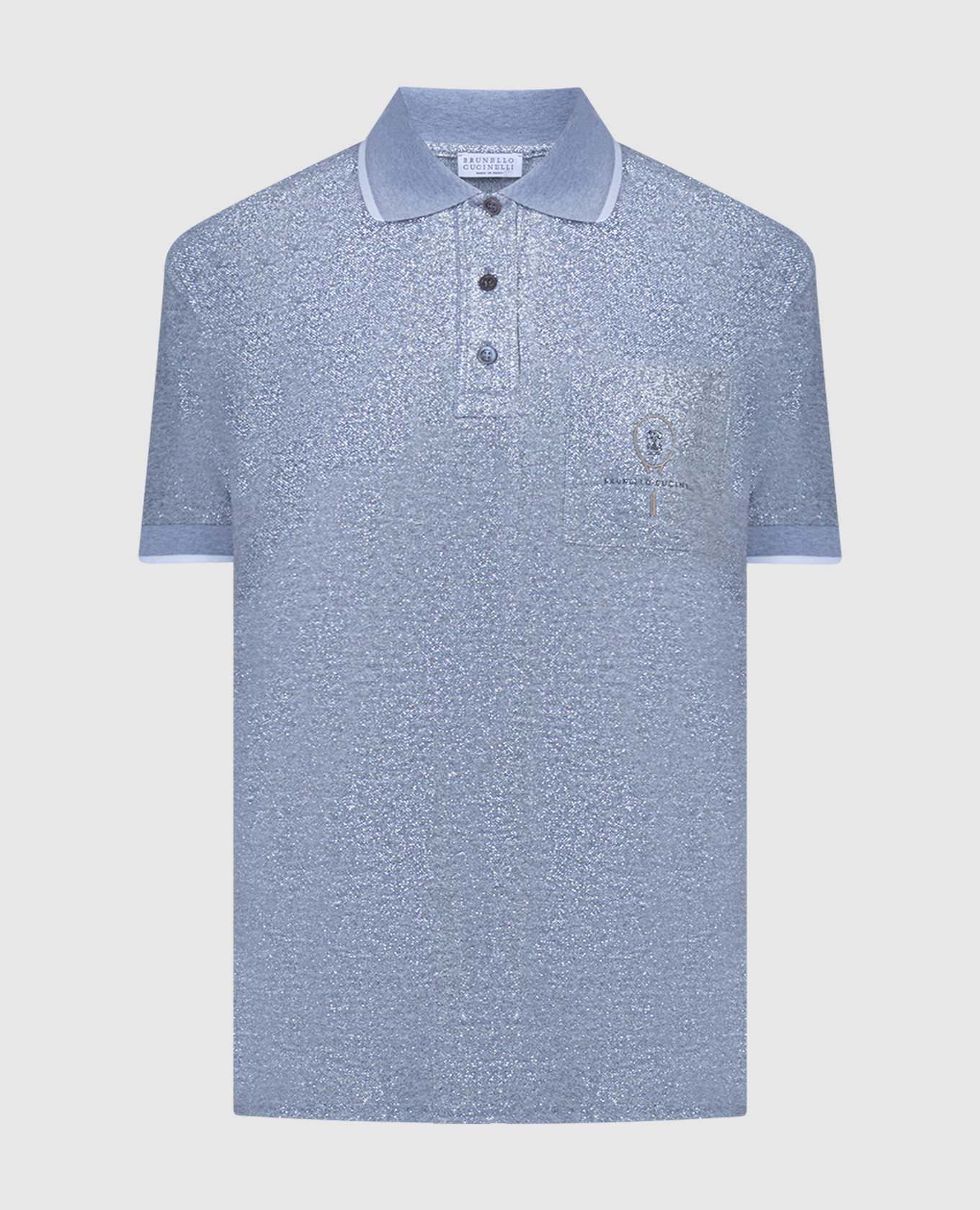 Grey Polo Shirt with Lurex and Logo Brunello Cucinelli