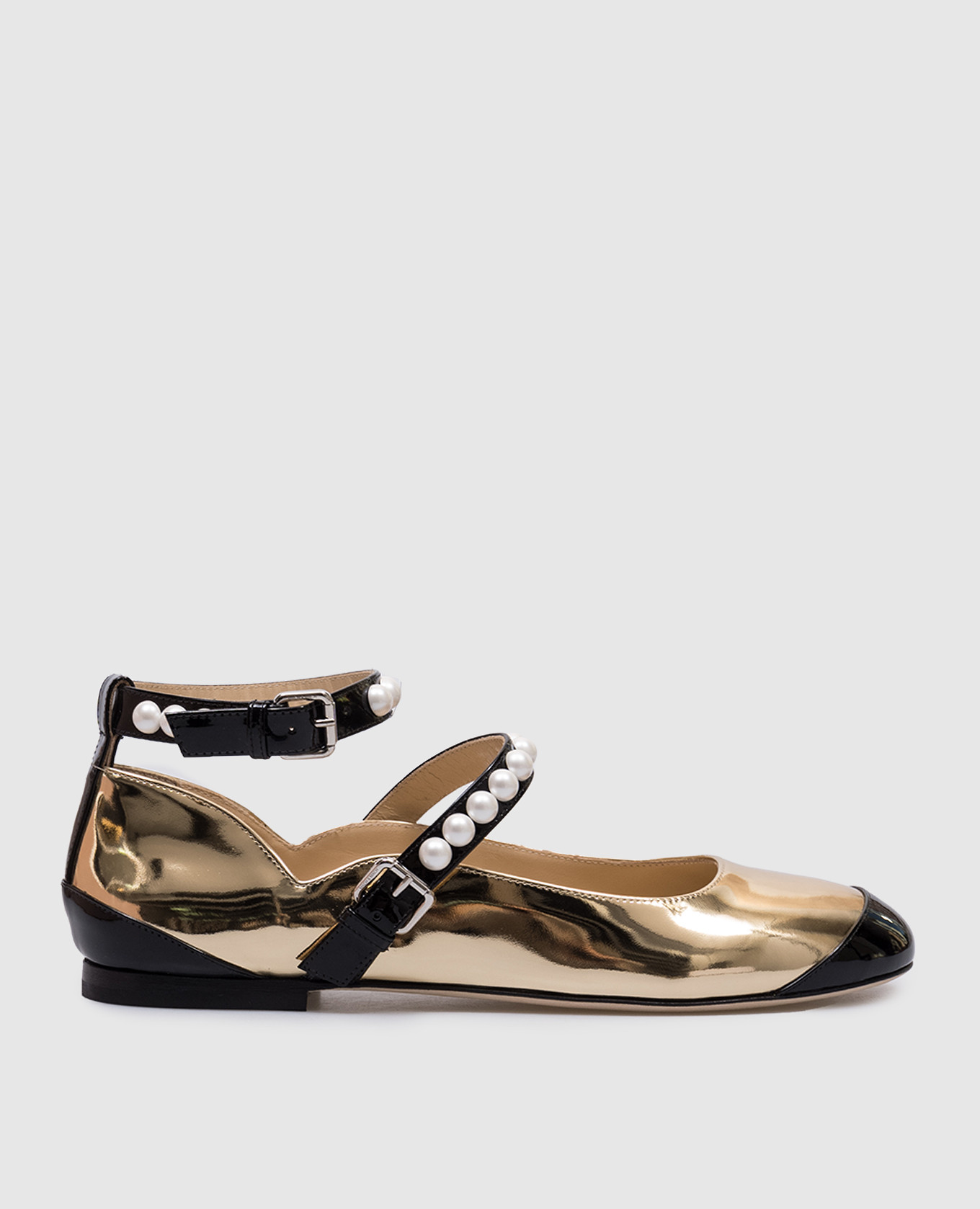 Golden leather ballet flats with beads mach&mach