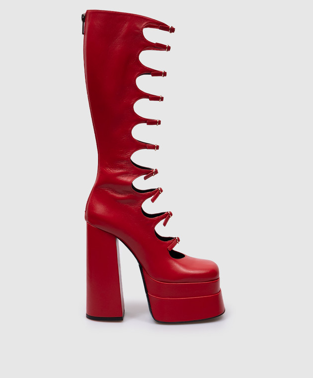 Babe Pay Pls Red leather boots with curly cutouts 5029073950