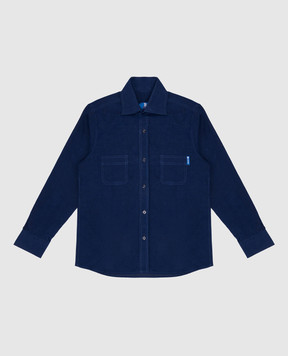 Stefano Ricci Children's blue corduroy shirt with logo YC004159S1804