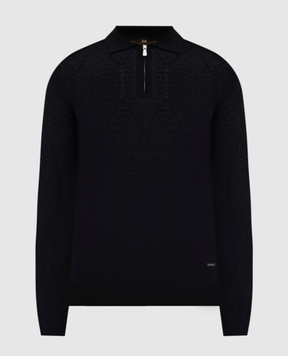 Enrico Mandelli Black wool polo shirt with pattern 2K015A5422