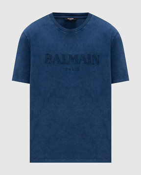Balmain Blue T-shirt with embroidered logo FH1EG000BC72