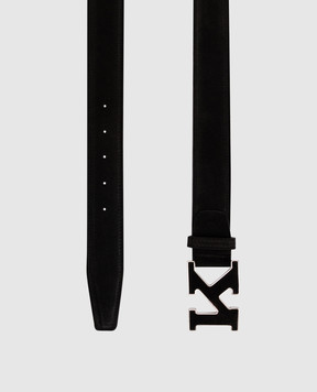 Kiton Black suede belt with monogram logo USC20PN00977