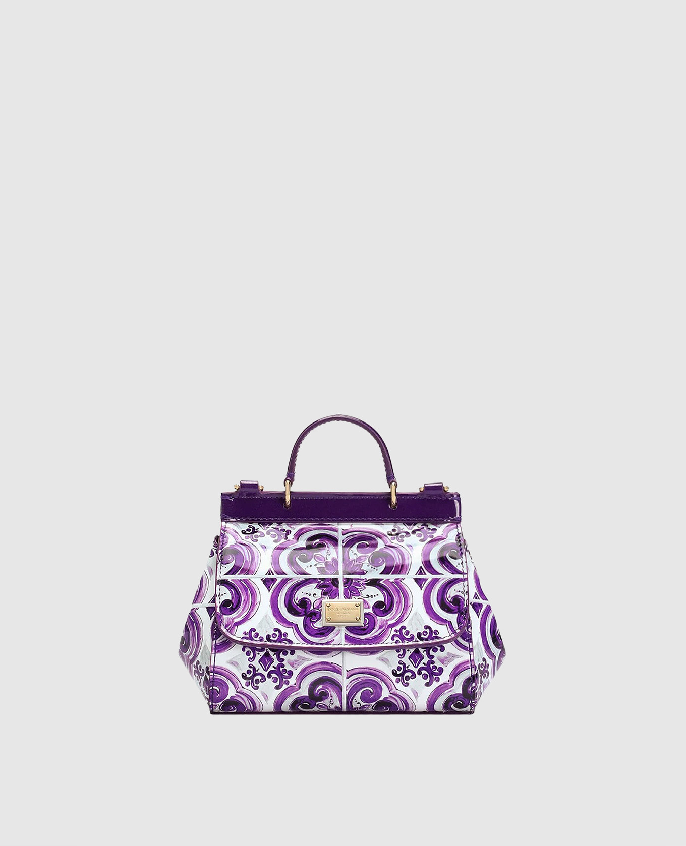 Children&#39;s white patent leather bag Sicily with Majolica print Dolce&Gabbana
