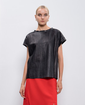 Simonetta Ravizza Black leather top with reptile leather embossing VER19SNE