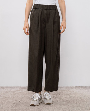 Peserico Brown wool pants with monil chain P04151D03359