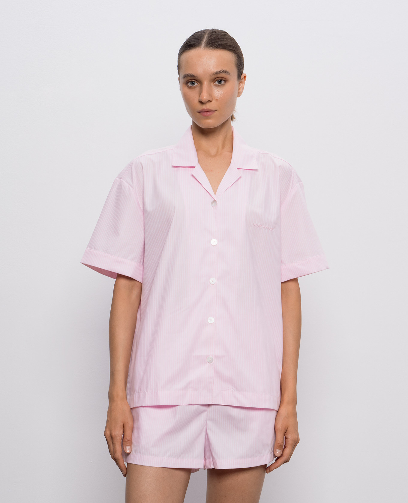 

Pink striped pajama shirt with logo Dore & Rose