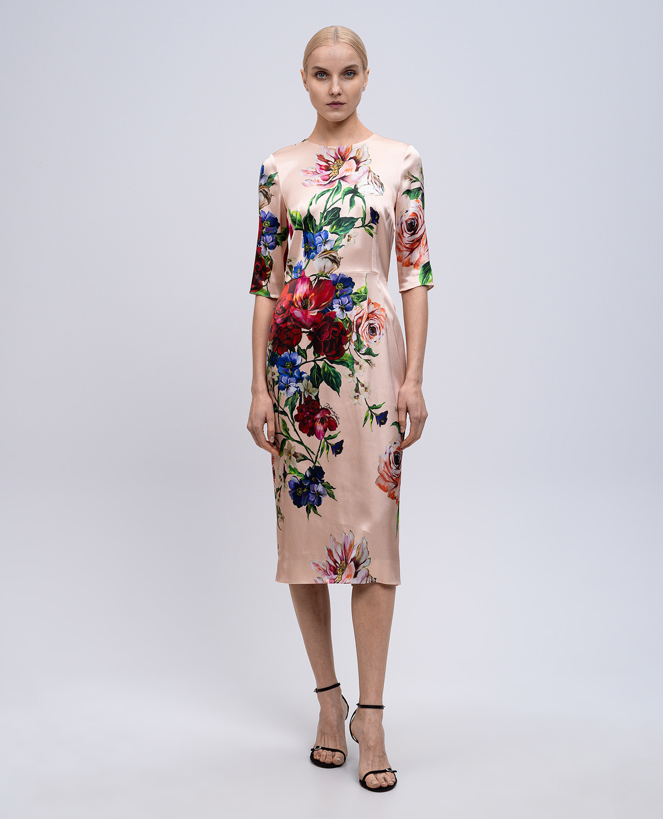 

Beige floral print midi dress Dolce&Gabbana