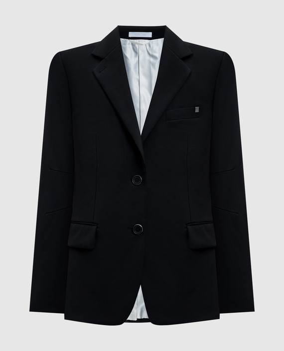 Black wool jacket with metallic logo