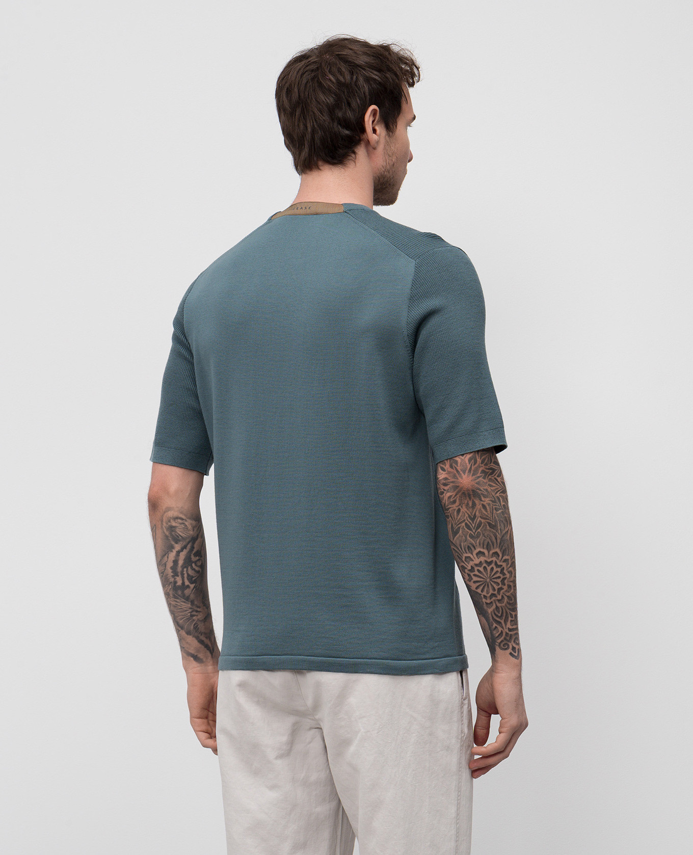 

Blue Waffle sweater in woven pattern wool Sease