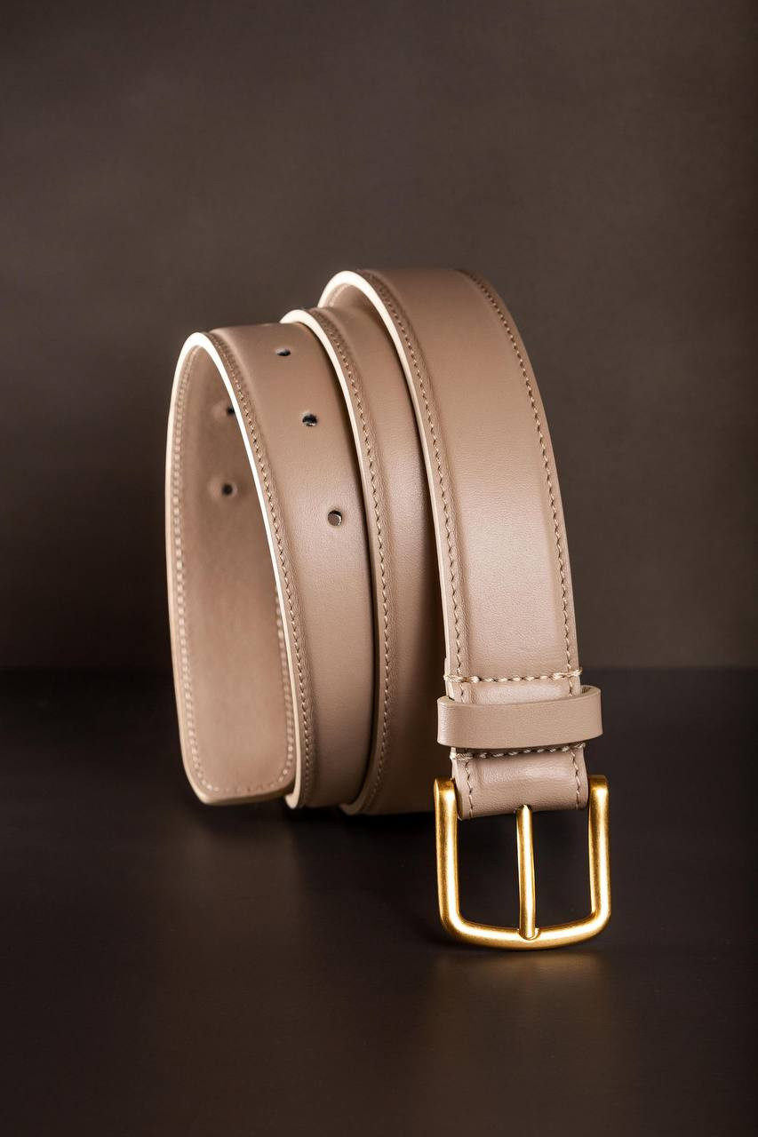 Beige leather belt with gold buckle Babe Pay Pls 4