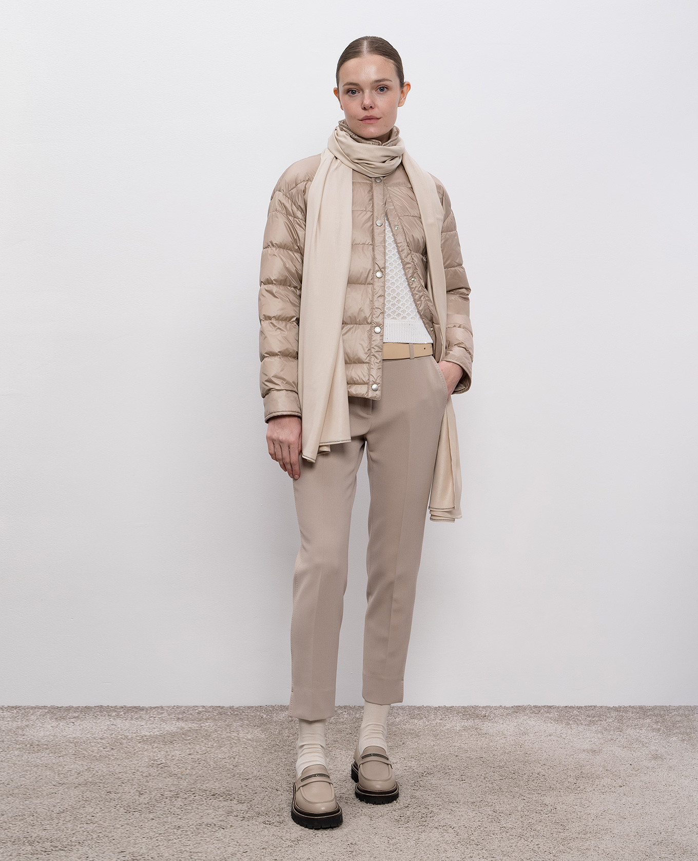 

Beige down jacket with patch Peserico