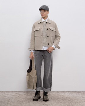 Brunello Cucinelli Beige wool and cashmere jacket with monil chain MD5327681P