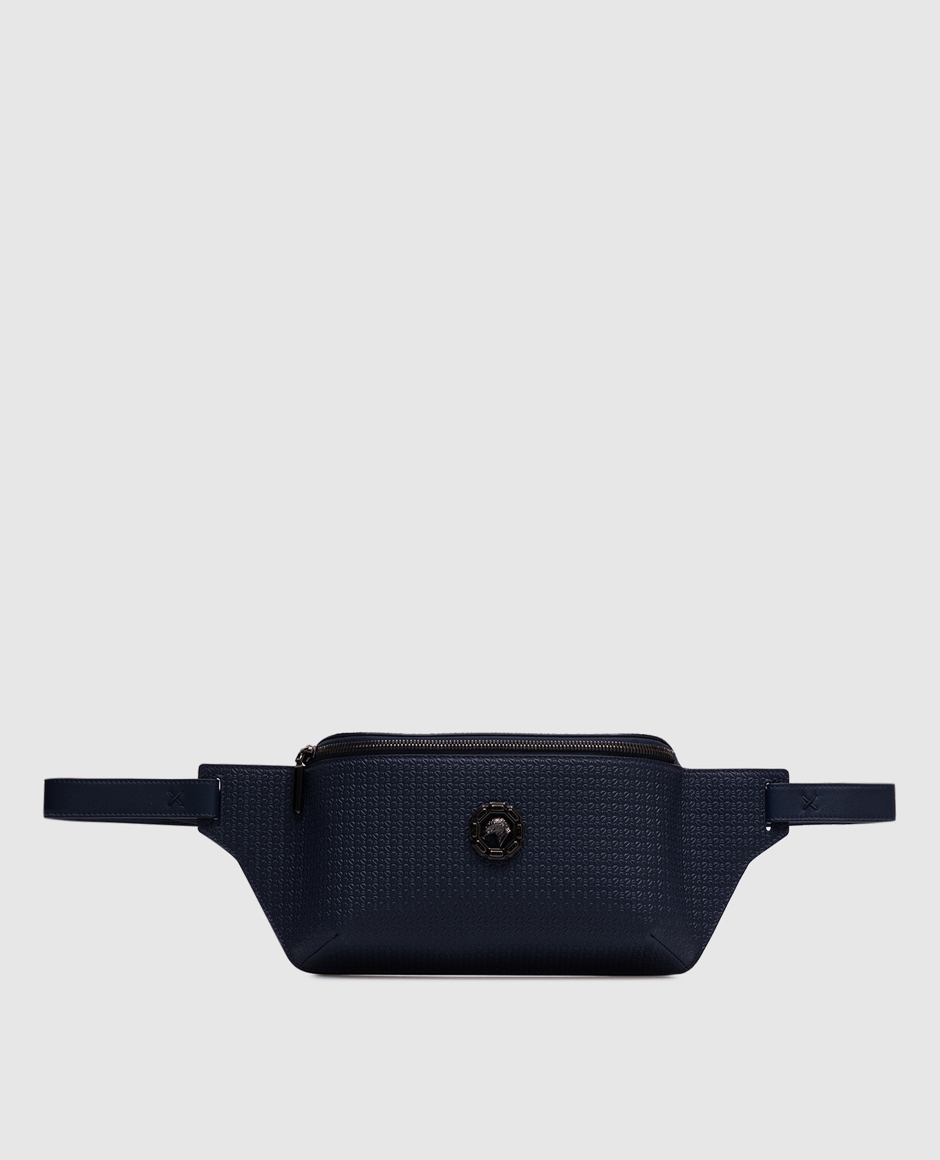 

Blue leather belt bag with eagle head logo emblem Stefano Ricci