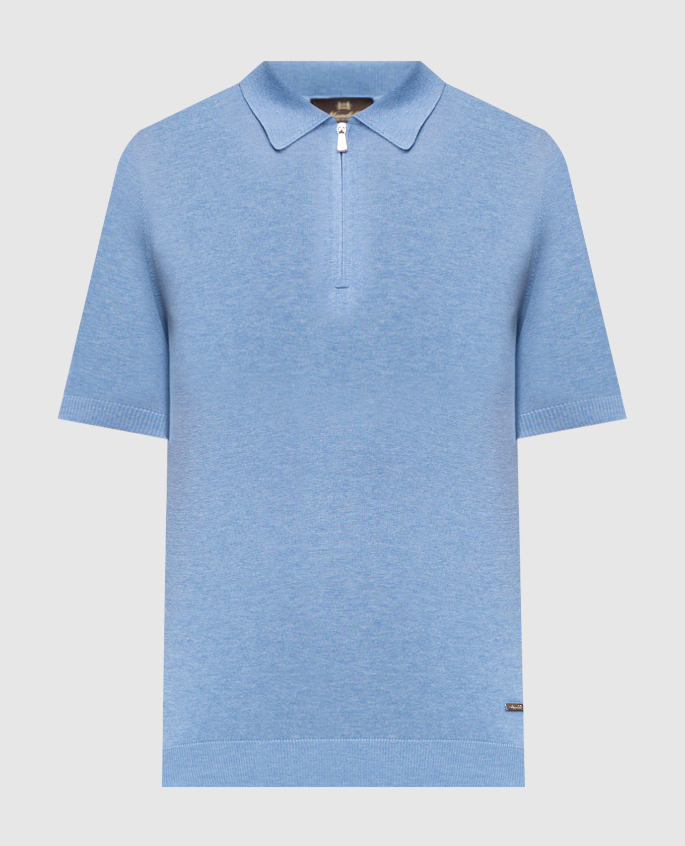 Blue silk polo shirt with logo Enrico Mandelli