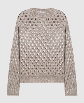 Brunello Cucinelli Beige openwork sweater with silk and linen MEA338200